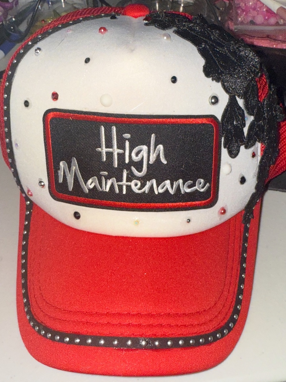 High Maintenance Embroidered Trucker Cap - Red/White